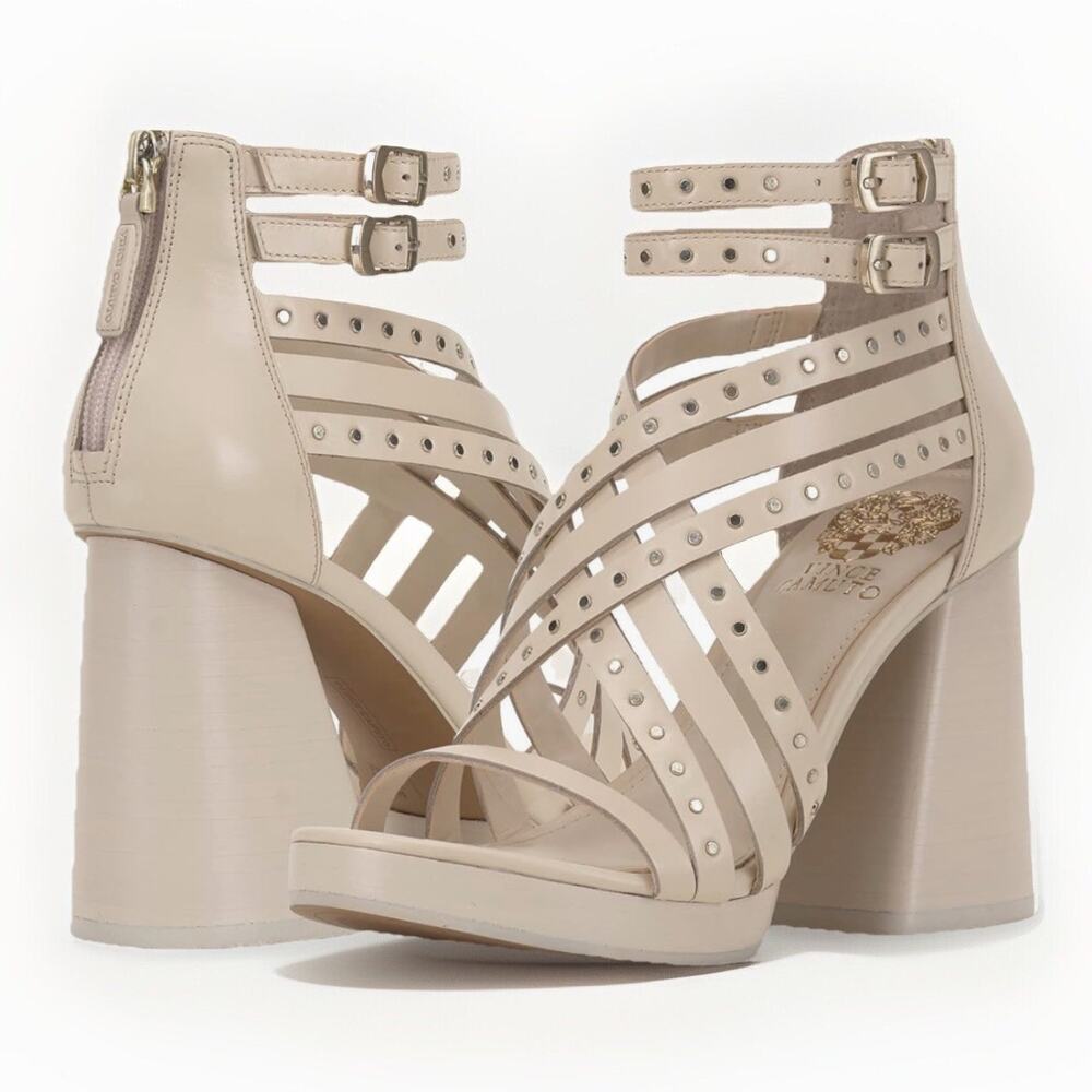 Vince Camuto Nanthie Sandals Womens Size 10 Beige Heeled Shoes Studded Platform